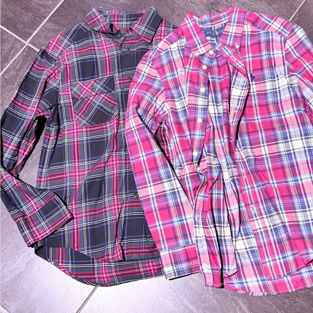 Ralph Lauren Kids Plaid Button Down Shirts - Navy and Red